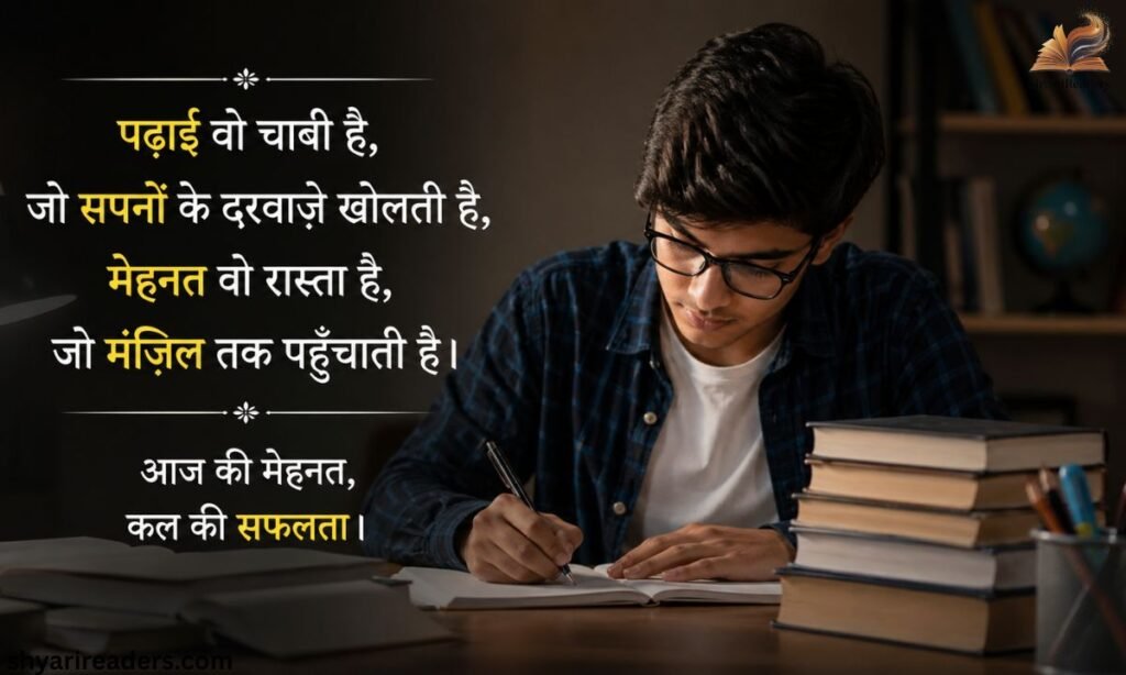 create a realistic image  "  Education Shayari in Hindi for Students | छात्रों के लिए शायरी